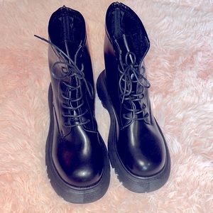 Brand New Black Combat Boots With Wide Soles